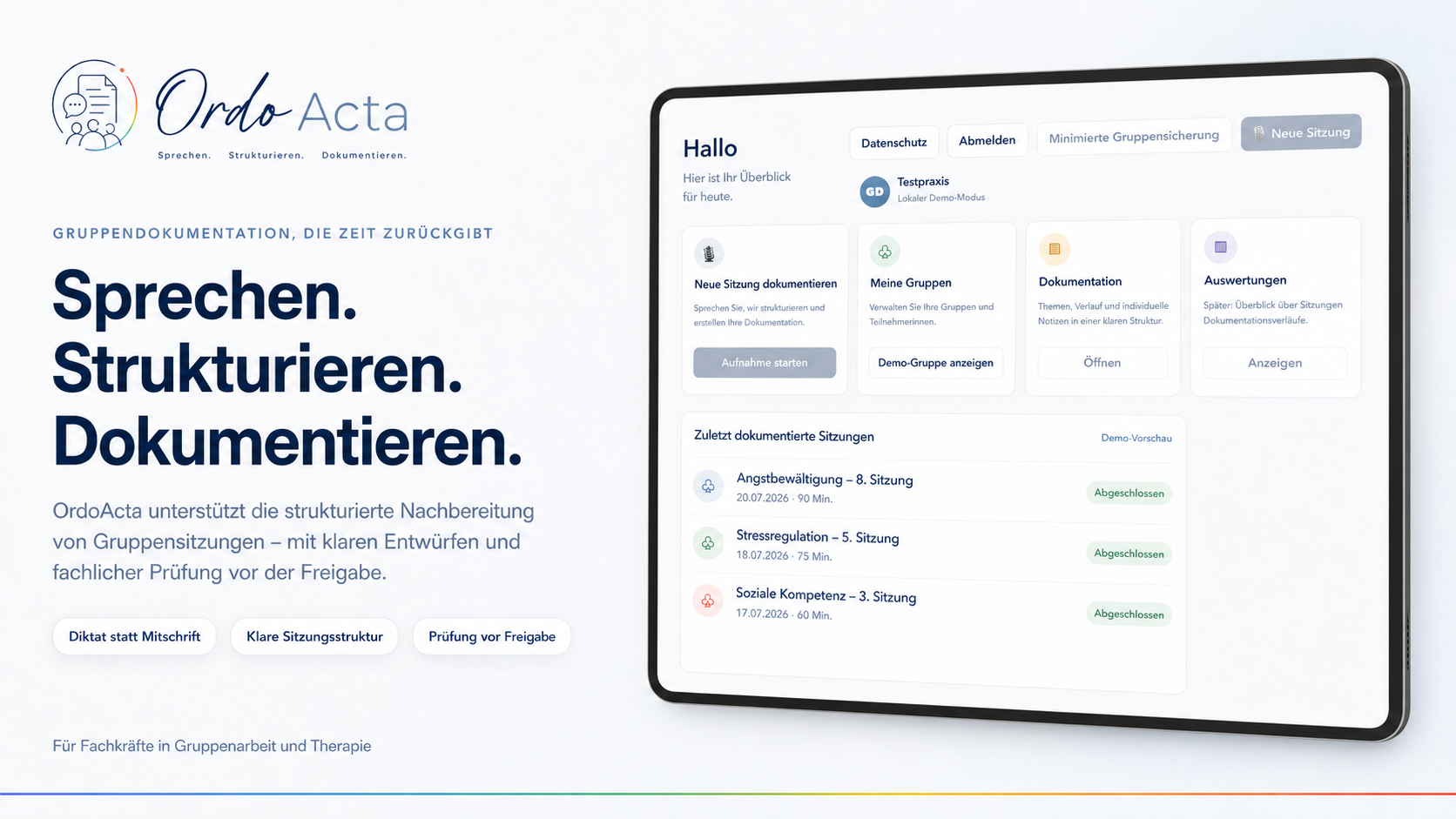 OrdoActa Produktübersicht für strukturierte Gruppendokumentation